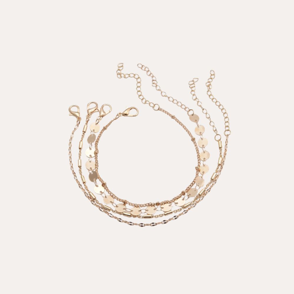 4 Piece Tube Chain Disc Lace Bracelet